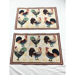 Vintage Rooster Tapestry Placemats Set of 2 Farmhouse Table‎ Mats
